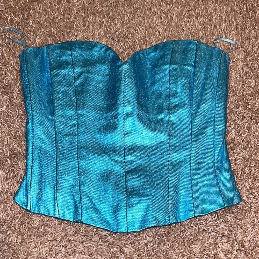 Blue Strapless Corset Top